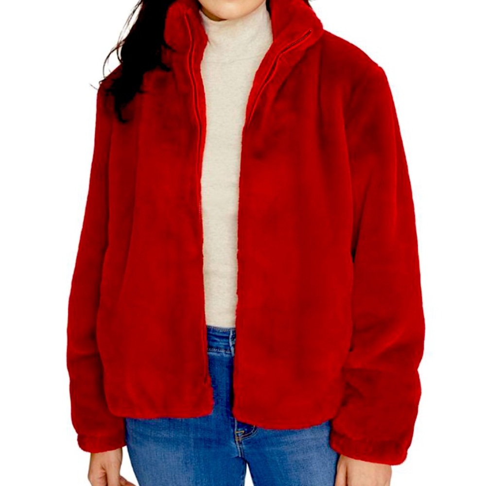 Sanctuary Sami Red Plush Faux Fur Coat Jacket